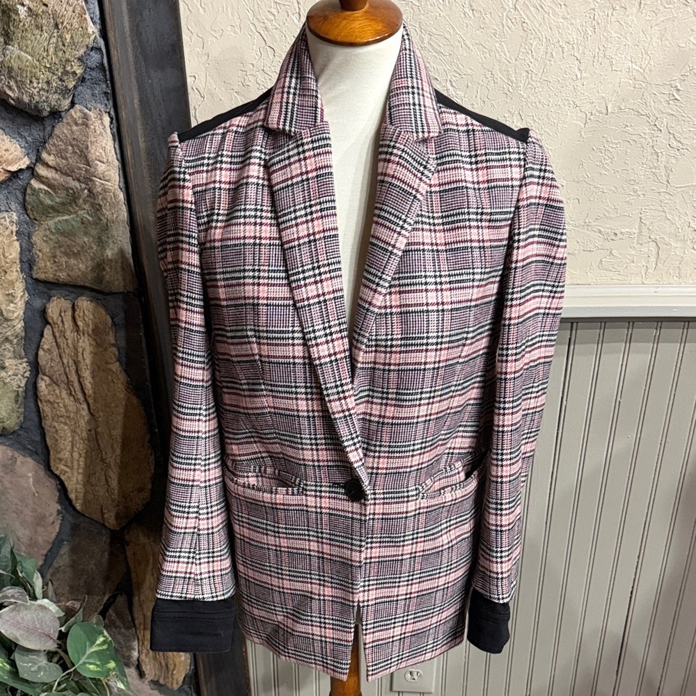 Ella Moss Black and Pink Plaid Blazer